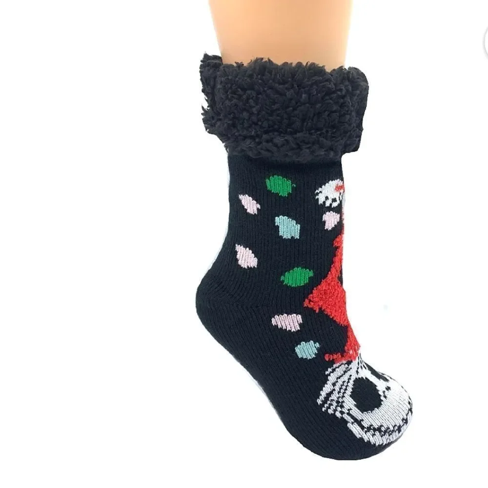 Disney Nightmare Before Christmas Black Sherpa Holiday‎ Slipper Socks NWT